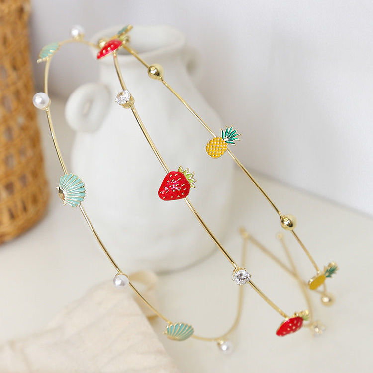 ins Fresh Hair Band Female Elegant Strawberry Thin Head Hoop Fairy Mori Fruit Pressed Hair Band Korean Hair Accessories