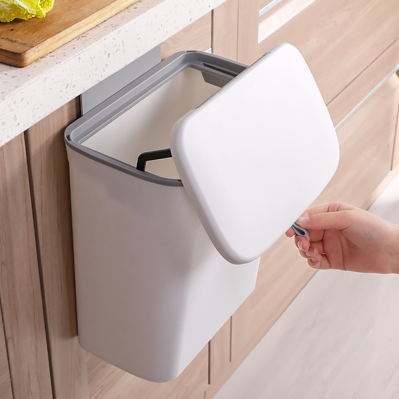 Kitchen Wall-mounted Trash Bin Plastic Large Sliding Cabinet Hanging Storage Bucket Paste Flap Cleaning Bucket