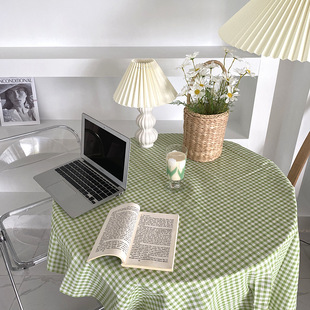 INS Korean Style Tablecloth Plaid Fresh Cotton and Linen Background Cloth Mori Series Linen Home Decorative Desk Cloth Pad