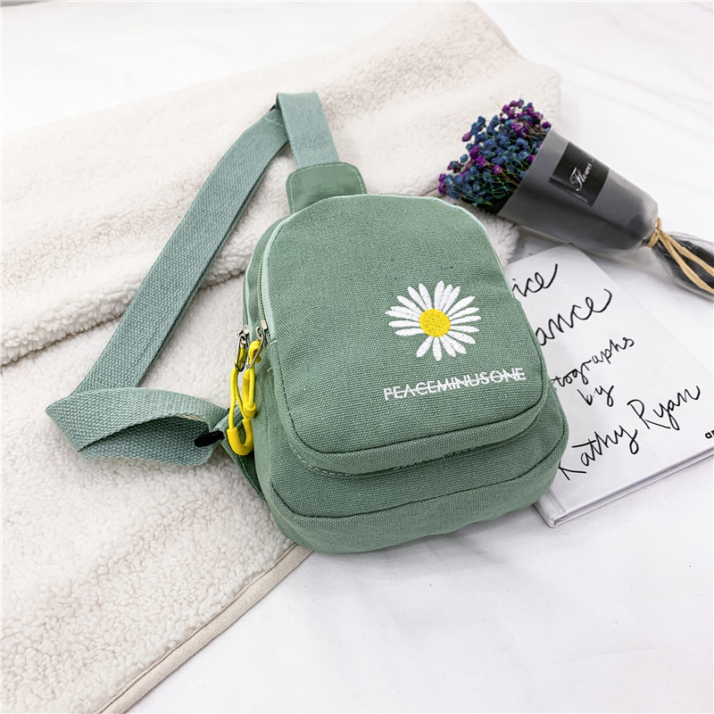 Canvas Bag Women's 2020 New Style Fresh Style Artistic Chest Bag ins Popular All-Match Daisy Embroidered Crossbody Bag
