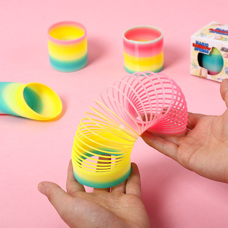 Medium-sized boxed rainbow ring Jenga 6.5 * 6CM children's spring ring hot selling stall toys wholesale