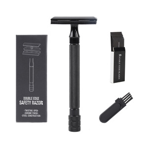 Old-fashioned manual razor razor safety razor double-sided blade metal scraper with brush and box of blades