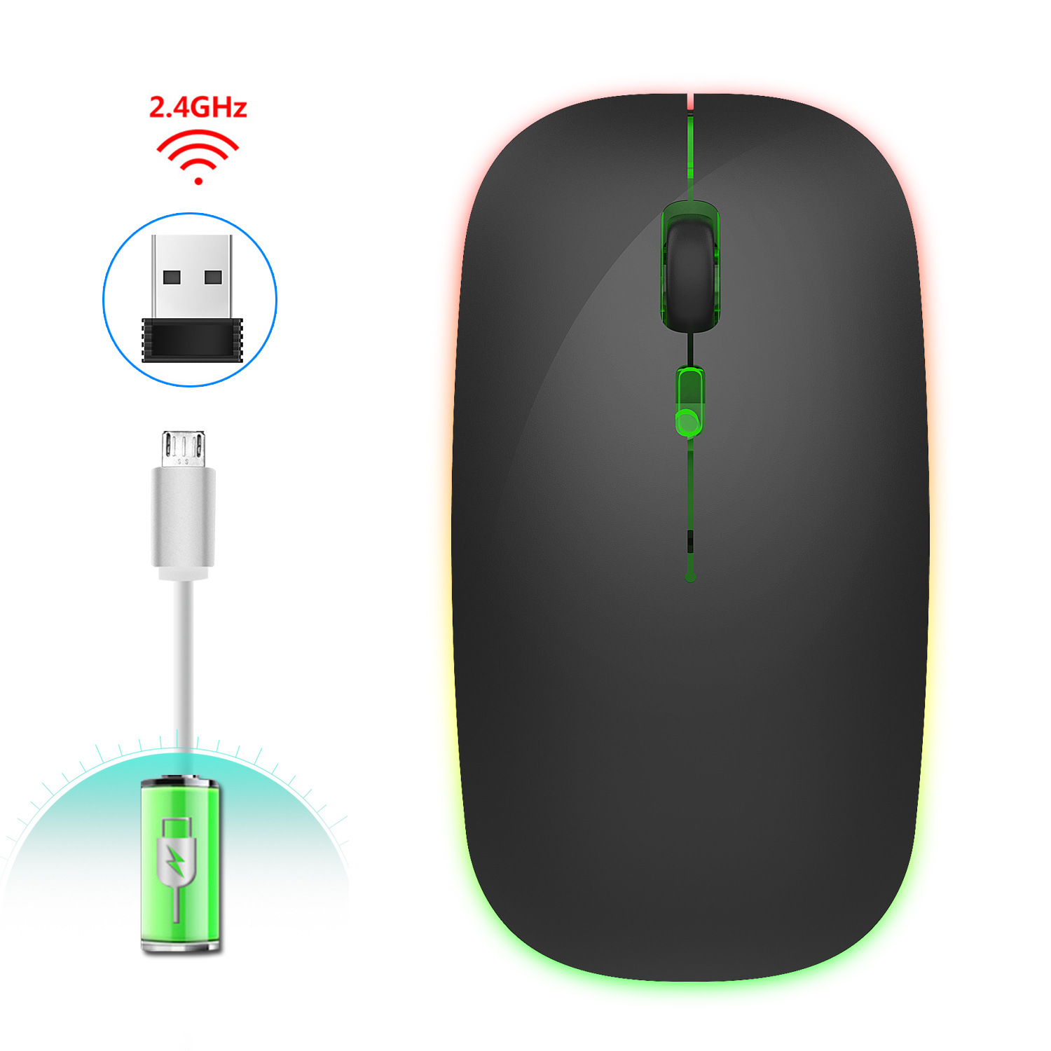 M40 2.4G七彩發光無線鼠標靜音筆記本台式辦公鼠標廠家批發