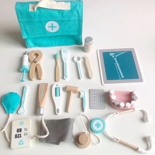 Yumi Children's Simulation Small Doctor Toy Play Home Educational Nurse Dental Injection Wooden Medical Box Set