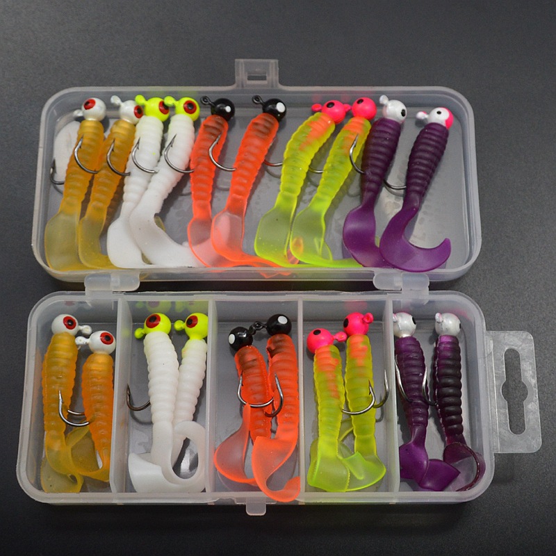 Wholesale soft bait set box Luya bait set lead head hook hanging soft worm bionic 20 pieces fake bait lead head hook fishing gear