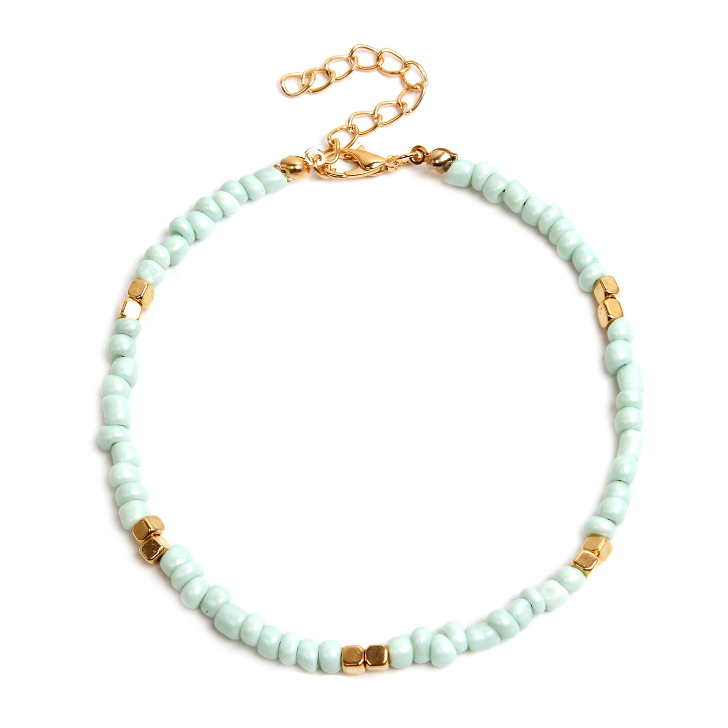 European and American Cross-border Jewelry New Golden Bead Beach Anklet Women's Fashion Handmade Threading Square Alloy Foot Ornaments