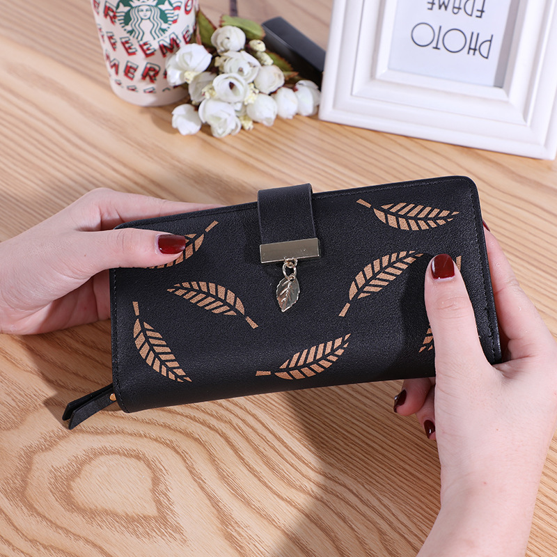2020 New Women's Wallet Printed Leaf Wallet Wallet Korean-style Two-fold Zipper Long Card Holder Clutch