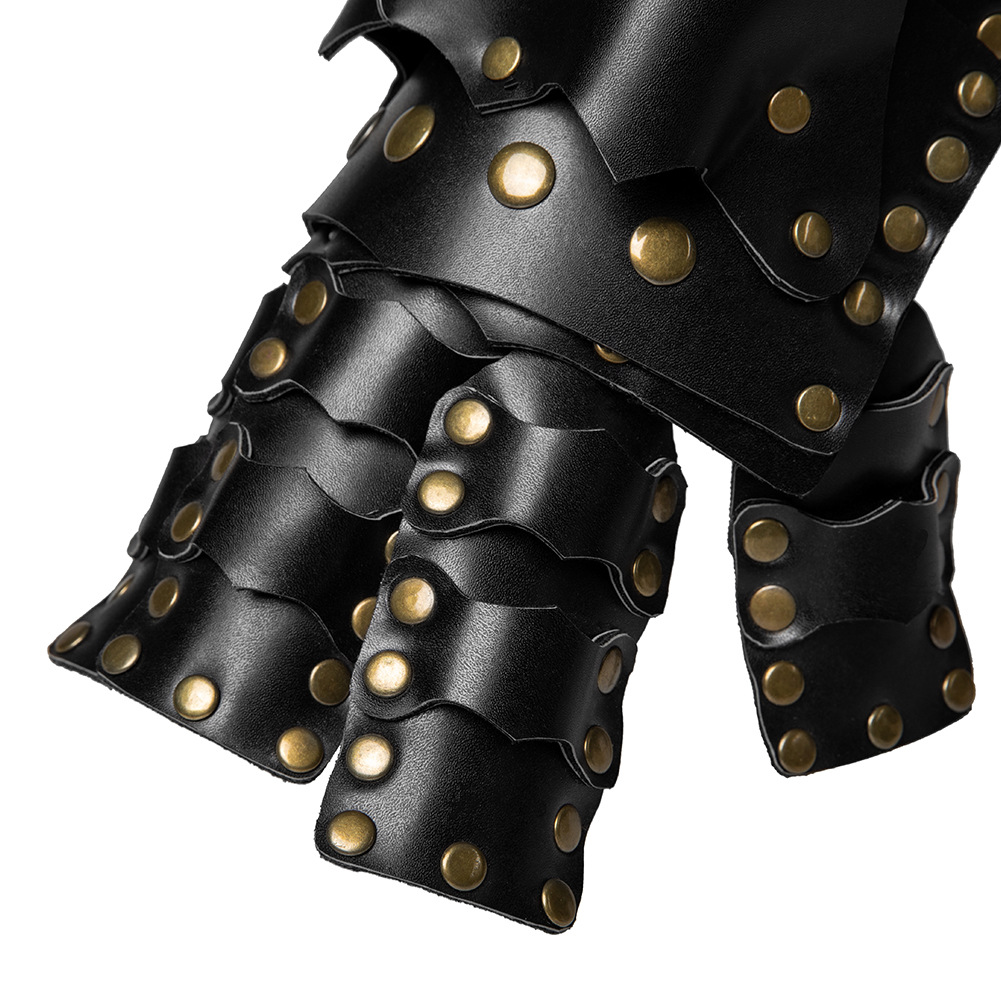 Halloween steampunk COSPLAY anime game PU leather color matching arm set stage performance costume gloves_voghion.com