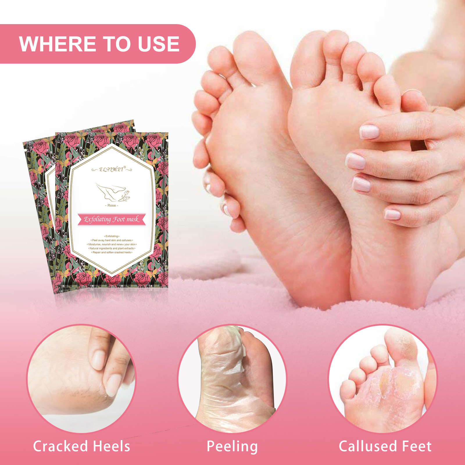 Foreign trade ELAIMEI foot mask rose foot mask foot patch gentle exfoliating foot mask calluses cutin foot mask