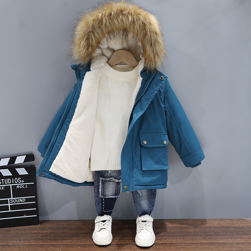 Foreign trade children's clothing plus velvet padded 2022 cotton-padded jacket winter New Fashion hooded boys cotton-padded jacket children's cotton-padded jacket
