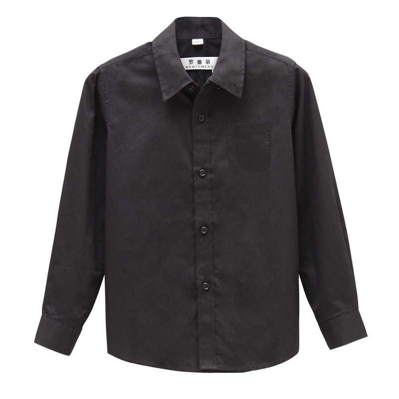 Boys' Black Shirt Cotton Long Sleeve Spring and Autumn New Children's Middle and Big Children's White Shirt Boys' Dress Top