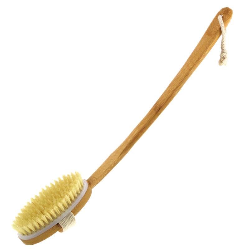 Supply Ultra-long Curved Handle Bamboo Bristle Shower Brush with Detachable Design for Bathing and Cleansing, Massage Back Scrubber