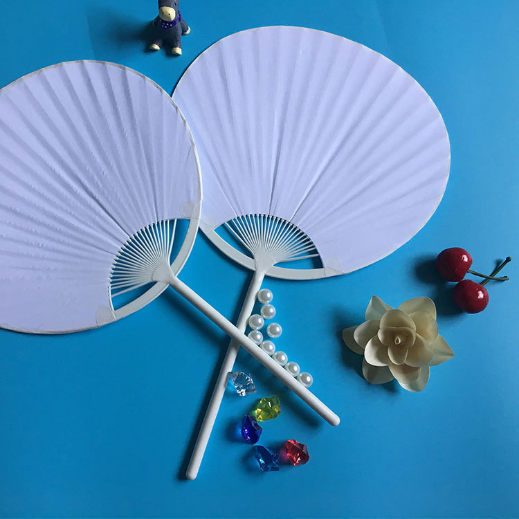 Paper fan hand painting blank diy paper Palace fan children's painting handmade graffiti painted round fan wholesale