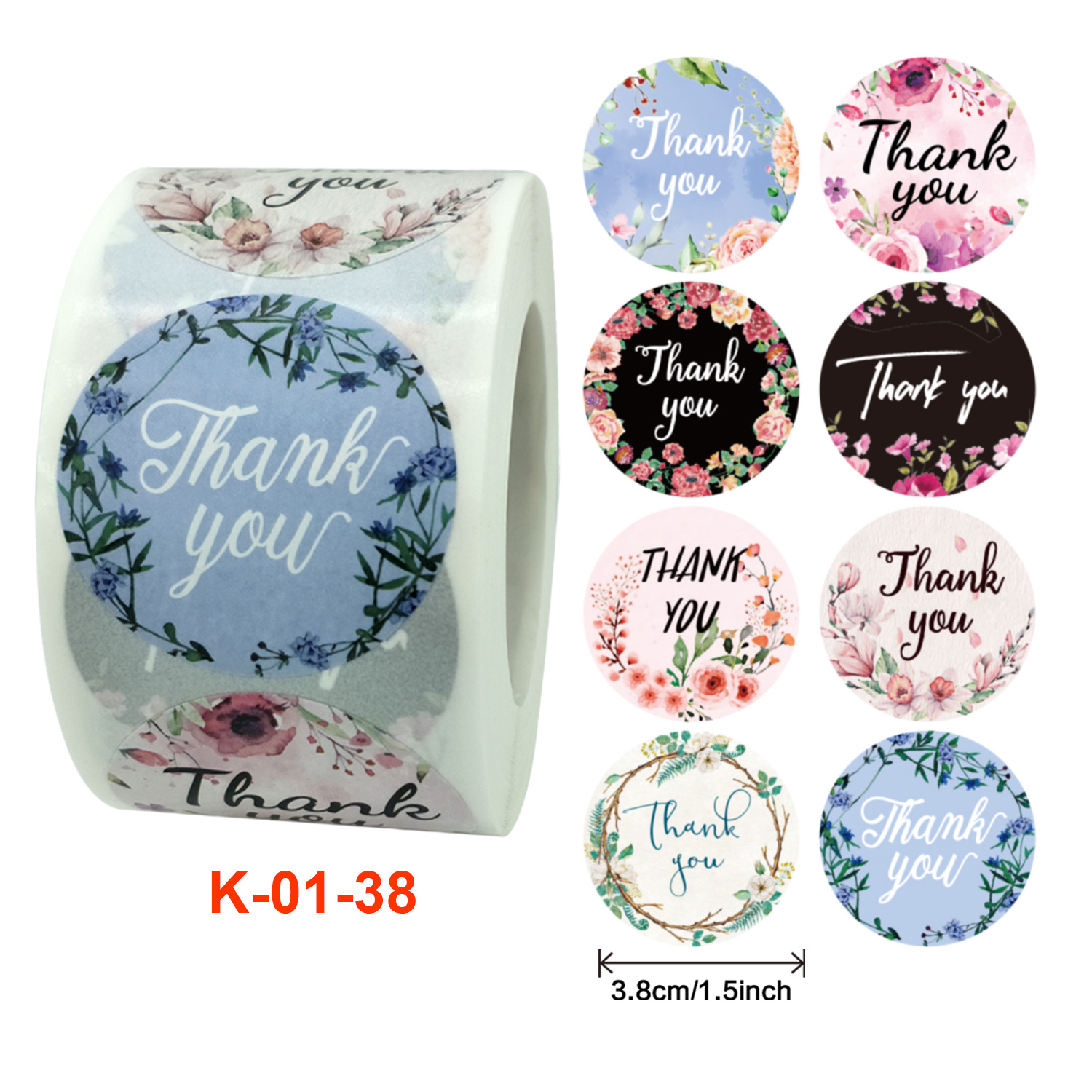 New style roll-shaped thank you sticker heart sticker flower sticker envelope seal sticker thank you self-adhesive label