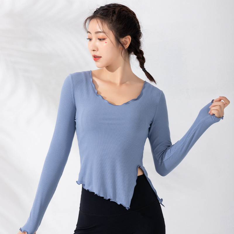 ヨガ服女性長袖ガードル秋冬タイプのフィットネス服ランニングシャツ上着運動長袖tシャツ|undefined