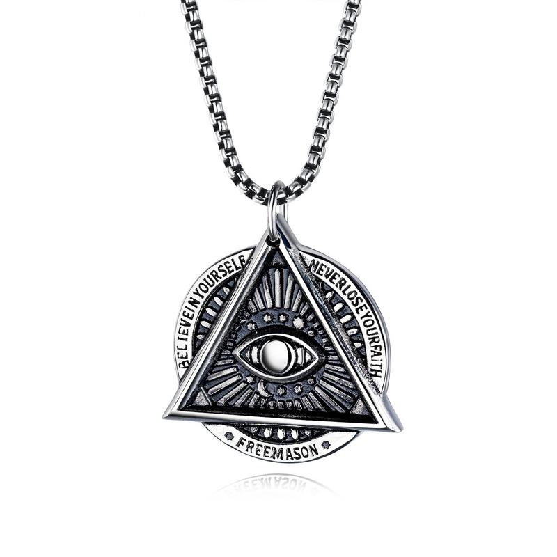 Cross-border Explosions Masonic Devil's Eye Necklace Men's Titanium Steel Necklace Punk Trendy Pendant Pendant