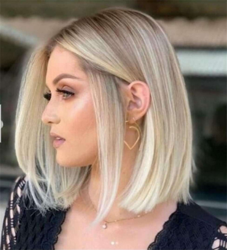 Wigsかつら全頭カバー女性bobo頭グラデーション偏中分短直髪高温糸工場現物卸売り|undefined