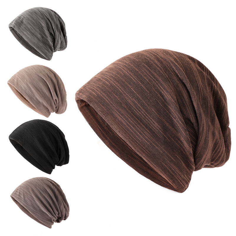 Men's and women's striped pullover cap spring and autumn thin turtle cap Cotton solid color pile cap breathable Baotou cloth cap wholesale