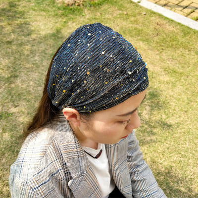 White Hair Covering Hairband Sequin Headband Face Wash Headband Double Lace Hair Accessories Headgear Wide-brimmed Headband Fabric Women's Cross-Border