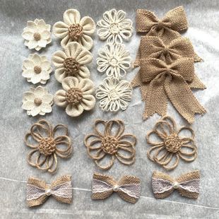 Factory direct DIY Juen cloth flower handmade flower children's processed goods shoes and hats flower hemp rope bow decoration