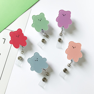 Korea ins bear retractable easy pull button nurse doctor Badge clip card set factory certificate buckle school card customization
