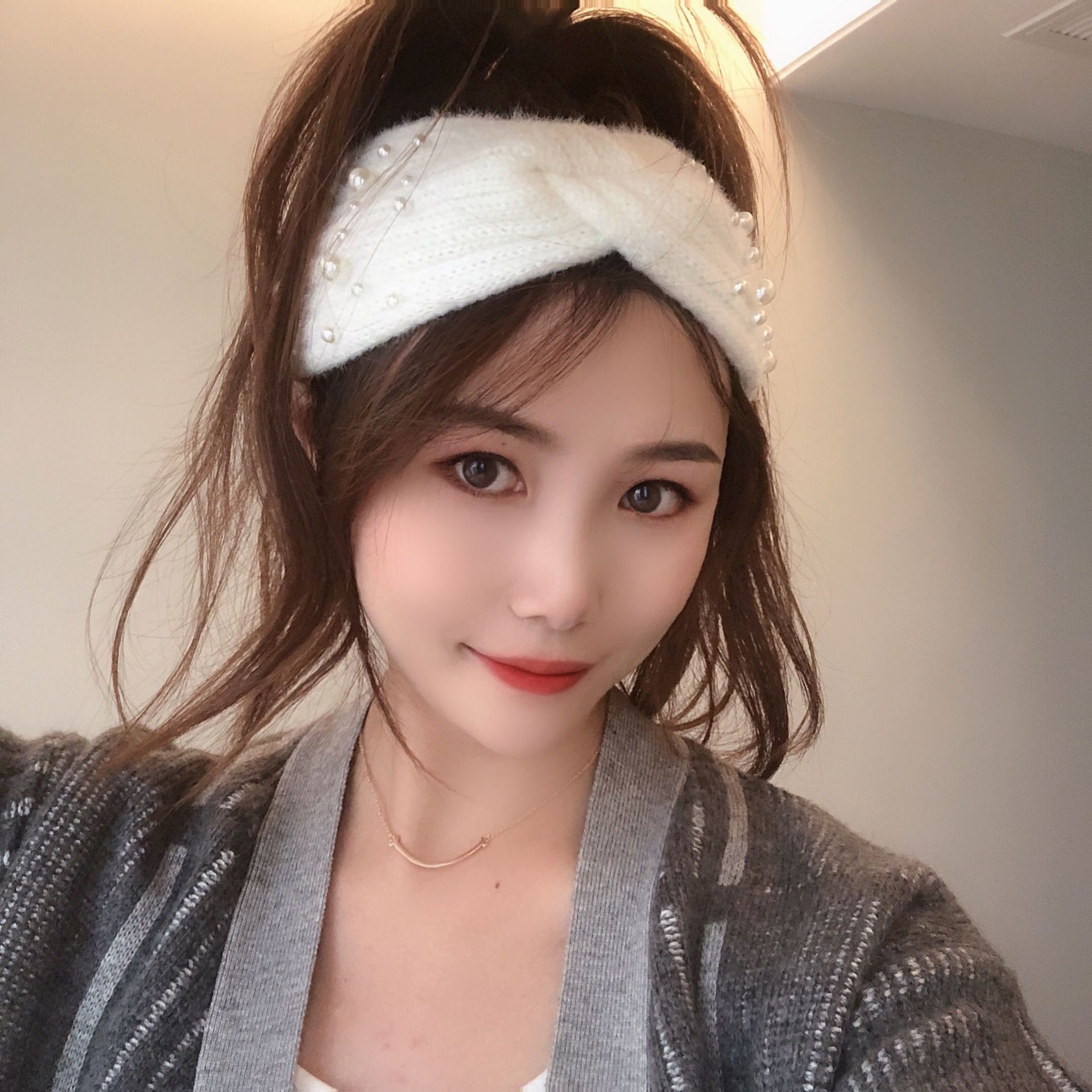 New Winter Pearl Mink Wool Knitted Hair Band Multi-strand Wide Twisted Hair Band Simple Retro Internet Celebrity All-match Hair Accessories