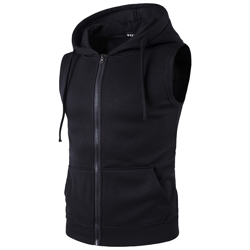 2019 foreign trade new men's hooded zipper pocket sweater vest coat hooded vest M19