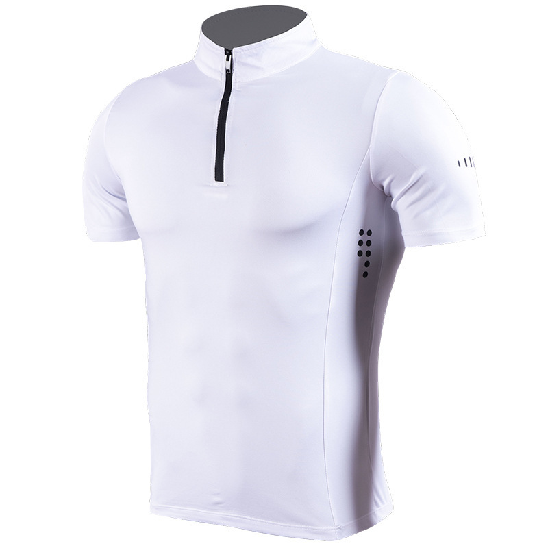 2023 New Fitness Clothes Men's High Collar Zipper Tight Quick-drying Sports T-shirt Outdoor Casual Running Polo Shirt
