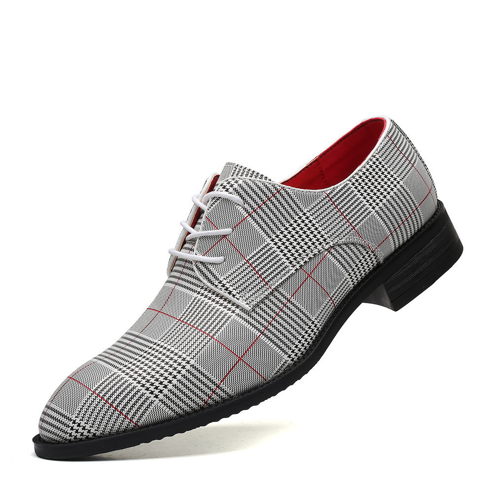 2023 Men's Fashion Business Casual Leather Shoes Lace-up Striped Barber Shoes Korean Style Foreign Trade Large Size Men's Shoes 48