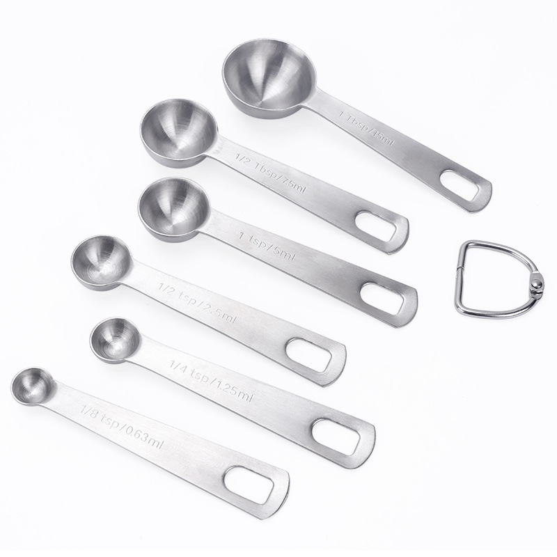 Stainless steel measuring spoon round measuring spoon 6-piece set 9-piece set baking scale measuring seasoning spoon cooking spoon set