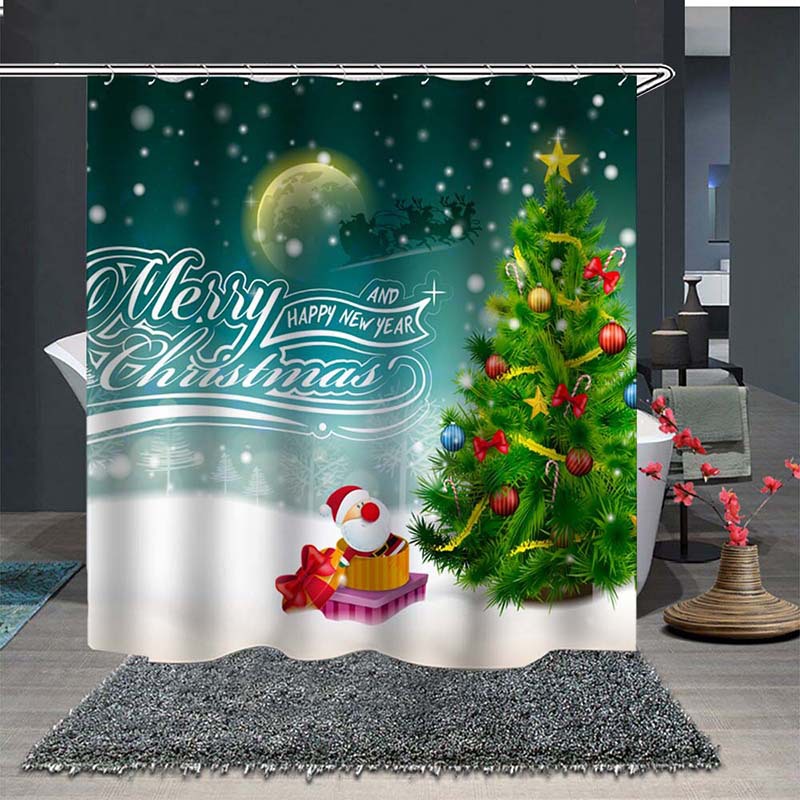 Cross-border direct supply digital printing Christmas shower curtain toilet partition waterproof mildew-proof bathroom shower curtain size can be customized