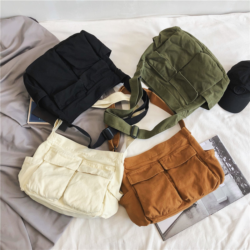 Tooling Crossbody Shoulder Bag Men's and Women's ins Canvas Bag Student Street Large Capacity Bag Casual Artistic Canvas Bag