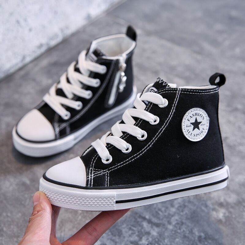 Children's Canvas Shoes Parent Shoes High Side Zipper Non-slip Soft Bottom Cloth Shoes Large Children's Shoes Kindergarten Small White Shoes Tide