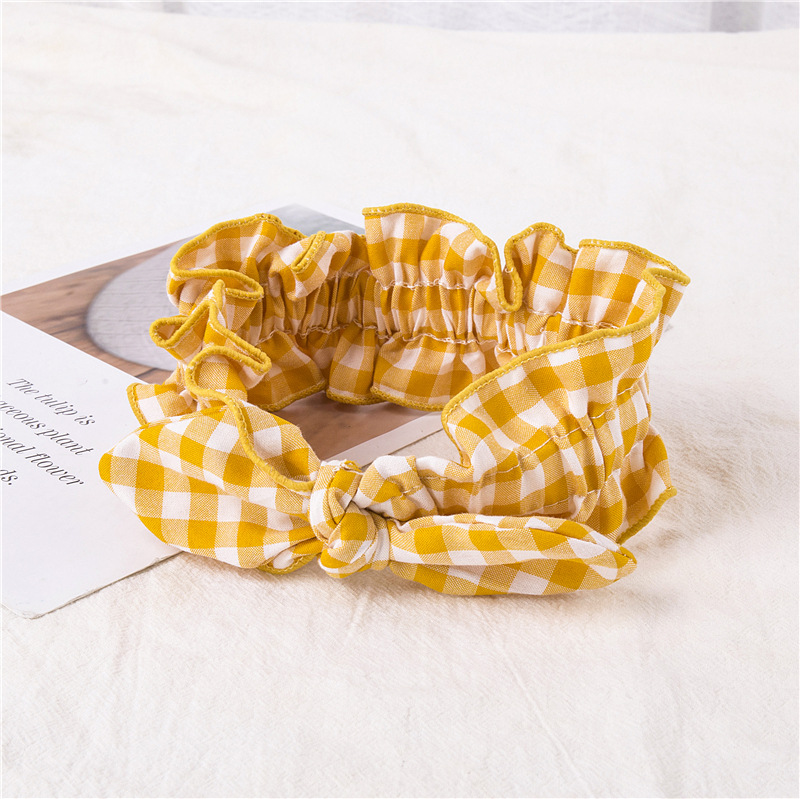 South Korea Fabric Hair Accessories Cyber Celebrant Face Wash Headband Bow Hair Band Sweet Girl Plaid Hair Band in stock