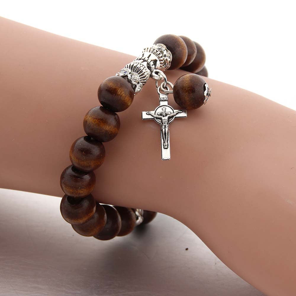 Couple Wooden Beads Staple Rope Bracelet Bracelet Alloy Bracelet Black Cafe JESUS Cross Bracelet Beaded