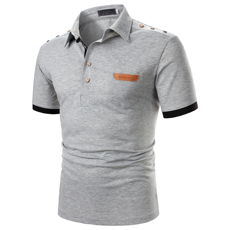 Men's Short-sleeved T-shirt Solid Color Casual Collocation Denim Decoration Design Fashion Dynamic Men's Short-sleeved T-shirt DB24