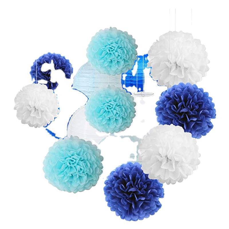 Cross-border direct selling 15PCs summer round paper lantern flower ball combination set carefully matched with paper flower ball decoration