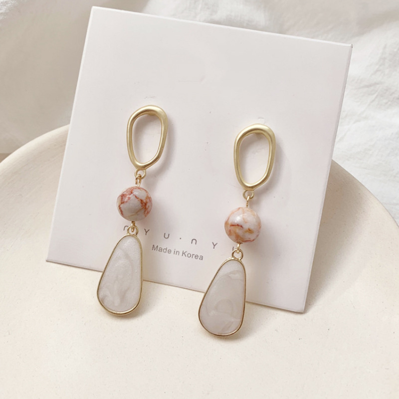 S925 Silver Needle Long Irregular Oval Earrings Simple Temperament Natural Stone Earrings Versatile Earrings Wholesale