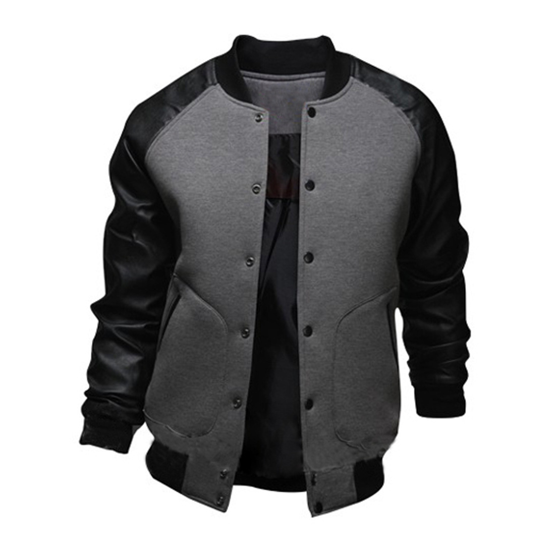 Cross-border source 2019 new large pocket leather sleeve men's baseball jacket stand collar coat foreign trade J04
