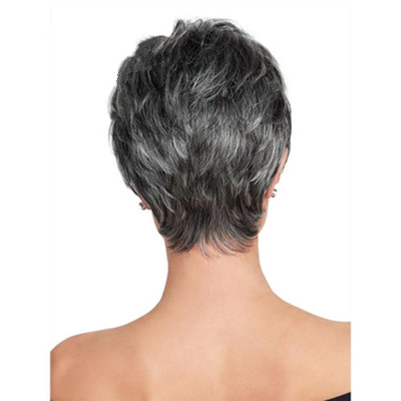 Außenhandel neue Mode Farbverlauf silbergrau Damen Kurzhaarperücke schräger Pony Hochtemperatur-Seidenperücke_voghion.com