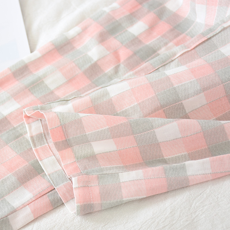Spring Summer Autumn Men's and Women's Double Gauze Home Clothes Couple's Japanese Style Cotton Pajamas Short-sleeved Trousers Casual Suit_voghion.com