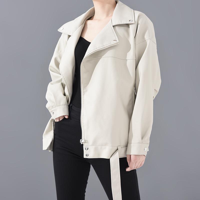AliExpress Amazon oversize Korean Women's 2020 Autumn Loose PU Leather Jacket Student Motorcycle Jacket