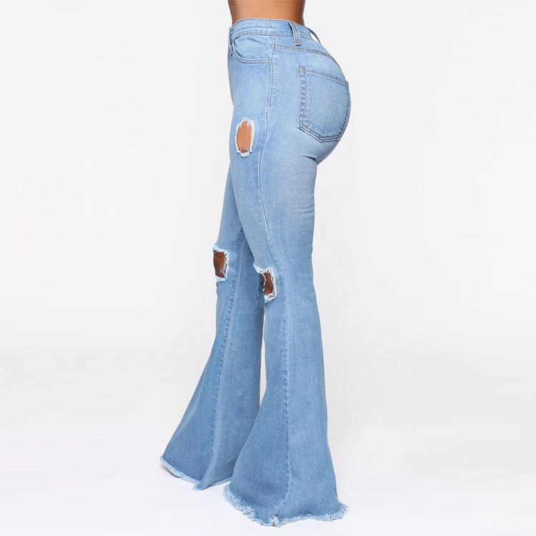 Fall 2020 European and American cross-border women's jeans ripped slim fit micro flared pants women's pants women's jeans