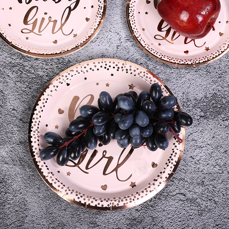 Factory supply birthday party disposable gilding paper cup 300g paper card cake paper plate party fruit plate paper plate