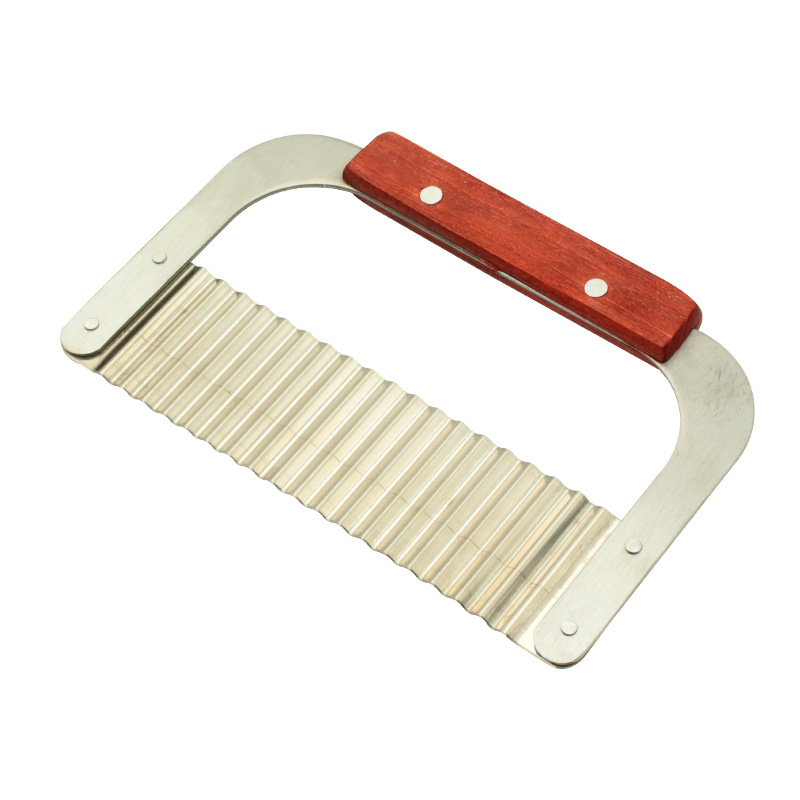 Cross-border Stainless Steel Potato Cutting Creative Wooden Handle French Fries Knife Wolftooth Wave-shaped Strip Cutter Cut Flower French Corrugated Knife