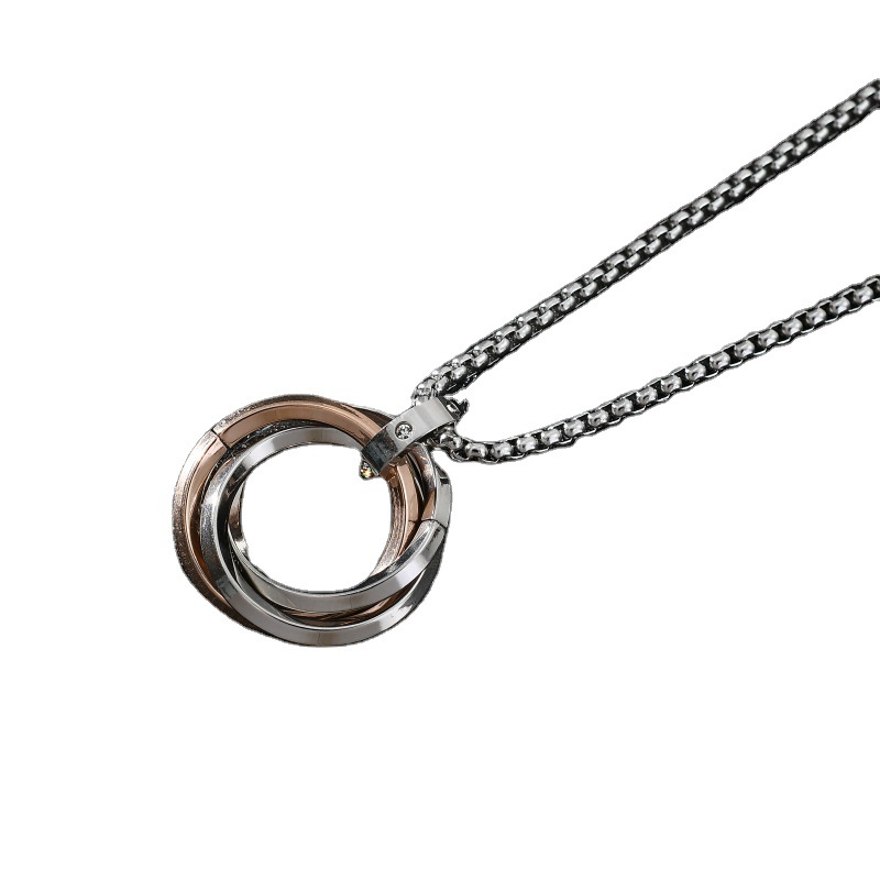 Three-Ring Pendant Men's Titanium Steel Hip-Hop Women's hiphop Accessories Korean Style Distinctive Pendant TikTok Simple Necklace Men's Fashion