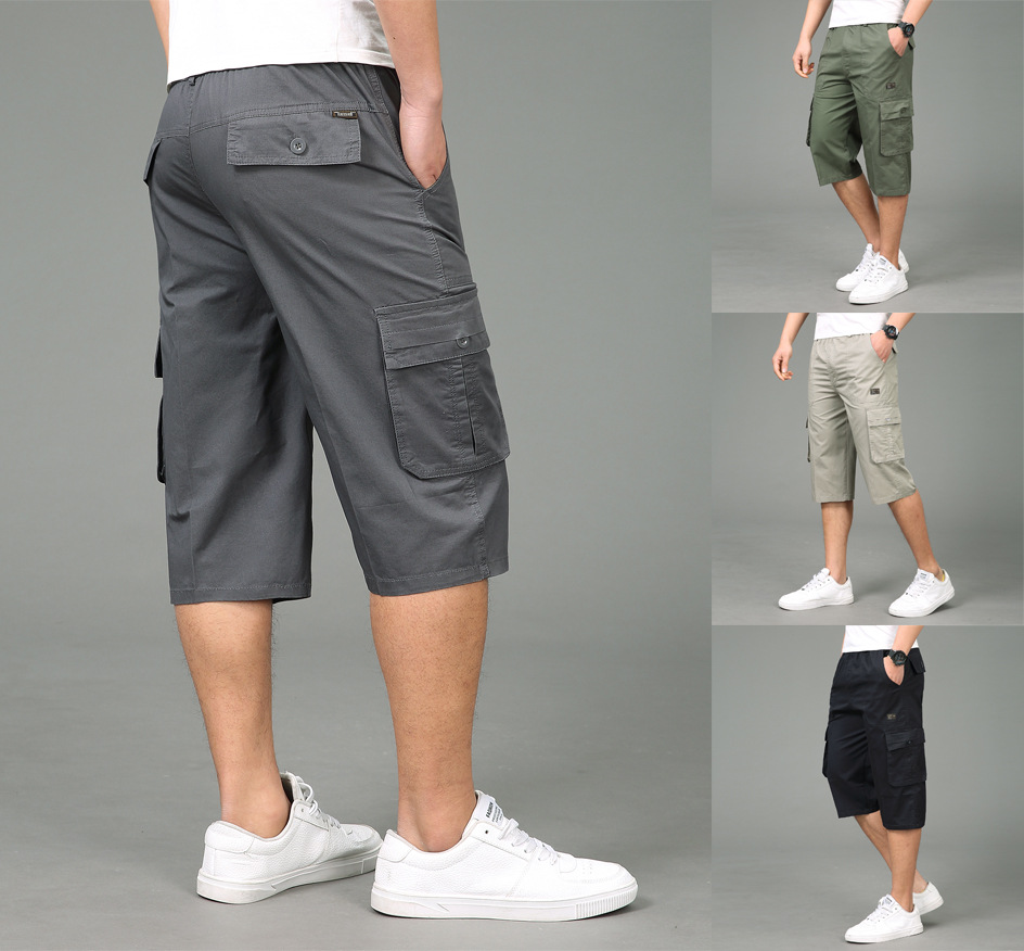 Summer Loose Straight Cropped Pants Large Size Workwear Sports Shorts Casual Pants Dad Middle-aged Shorts Breeches