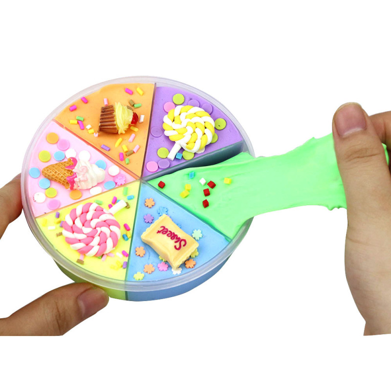 6色のケーキの綿の花の泥のスライムのslimeは色の包装の水晶の泥を混ぜません。|undefined