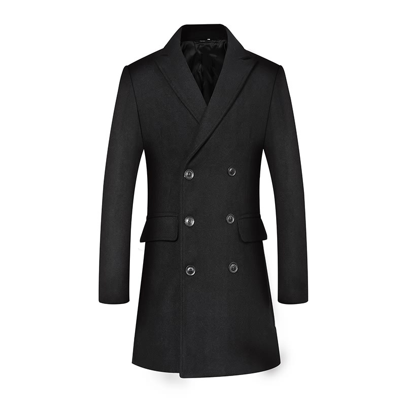 2020 cross-border new woolen coat men's long lapel double-breasted business casual woolen coat men's manufacturers
