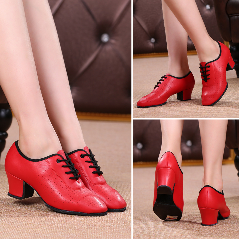 Paladin Dance Shoes Super Fiber Outdoor Adult Social Dance Shoes Soft Sole Mid-Heeled Sappers Modern Square Dance Women's Shoes